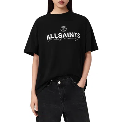 Allsaints Emblem Avri Logo Slit Back Graphic T-shirt In Black