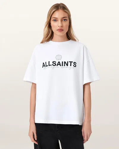 Allsaints Emblem Avri Logo Slit Back Graphic T-shirt In White