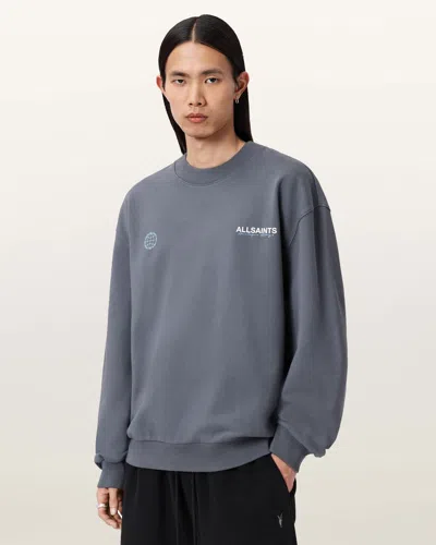 Allsaints Emblem Crew Neck Cotton Sweatshirt In Blue
