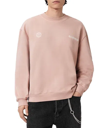 Allsaints Mens Sunbaked Pink Emblem Crewneck Cotton-jersey Sweatshirt