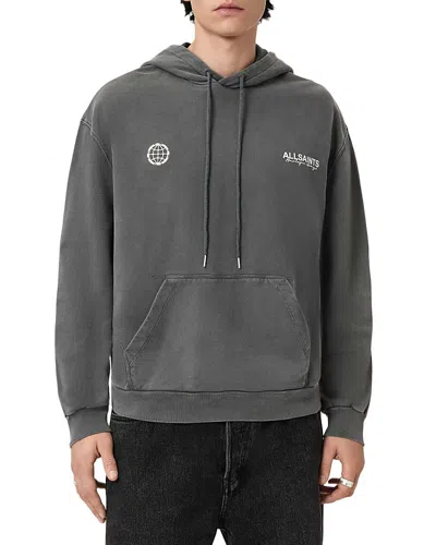 Allsaints Emblem Drawstring Logo Hoodie In Gray