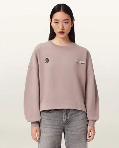 Allsaints Emblem Oversized Lila Sweatshirt In Neutral