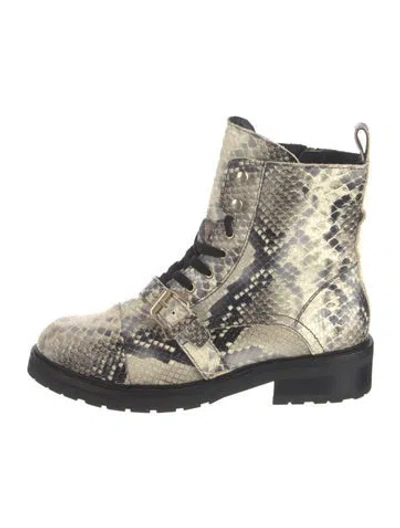 Pre-owned Allsaints Embossed Leather Animal Print Combat Boots In Grey
