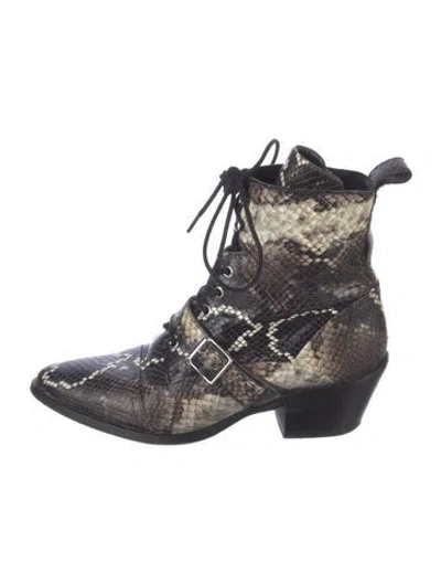 Pre-owned Allsaints Embossed Leather Animal Print Combat Boots In Neutral