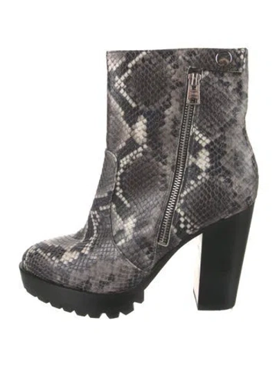 Pre-owned Allsaints Embossed Leather Animal Print Moto Boots In White