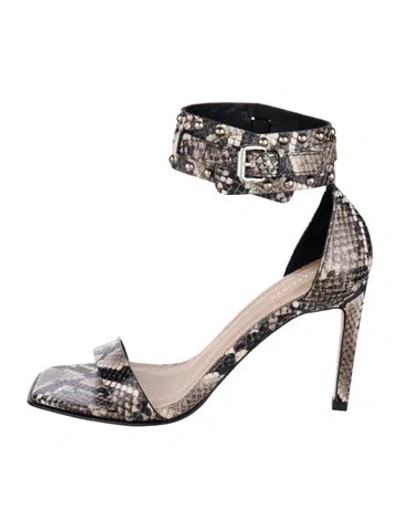 Pre-owned Allsaints Embossed Leather Animal Print Sandals In Neutrals