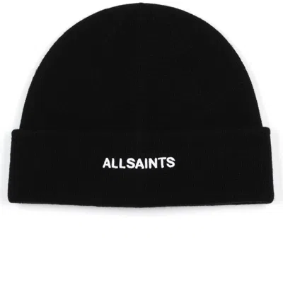 Allsaints Embroidered Logo Beanie In Black