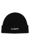 Allsaints Embroidered Logo Beanie In Black
