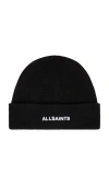 Allsaints Embroidered Logo Beanie In Black