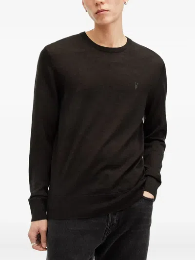 Allsaints Embroidered-logo Crew-neck Sweater In Brown