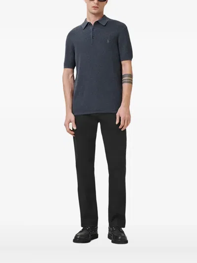 Allsaints Embroidered-logo Polo Shirt In Blue