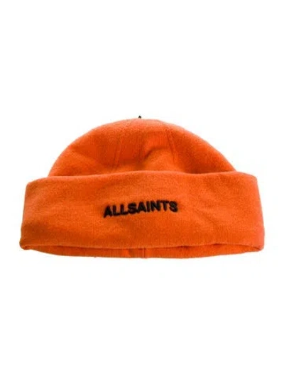 Pre-owned Allsaints Embroidered Logo Woven Beanie In Orange