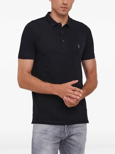 Allsaints Embroidered Ramskull Polo Shirt In Black
