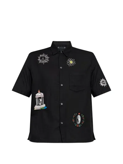 Allsaints Karlton Embroidered Short-sleeve Shirt In Black
