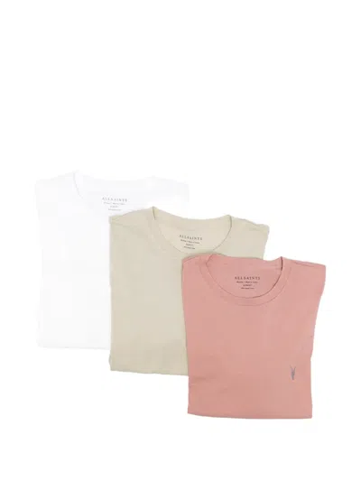 Allsaints Embroidered-logo T-shirt (set Of Three) In White