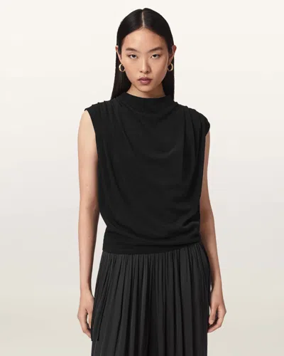 Allsaints Emerson Sleeveless Pleated Top In Black