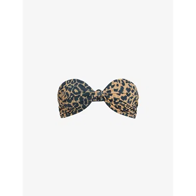 Allsaints Womens Leopard Brown Emma Leopard-print Bandeau Stretch-woven Bikini Top