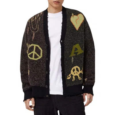 Allsaints Mens Black Emotive V-neck Knitted Cardigan In Multi