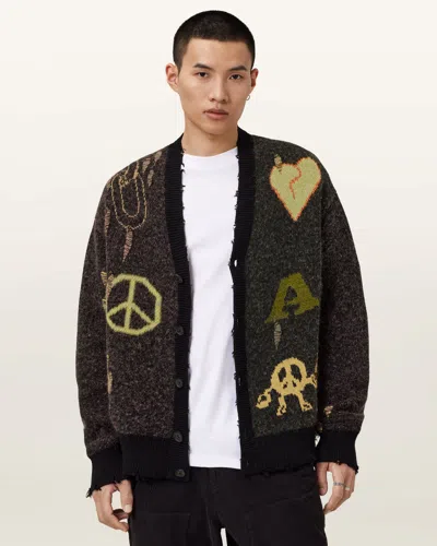 Allsaints Emotive Oversized Jacquard Cardigan In Black