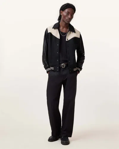 Allsaints Endleton Contrast Leather Bomber Jacket In Black/ecru White
