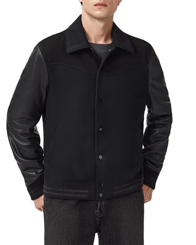 Allsaints Endleton Mixed Media Western Bomber Jacket In Brown