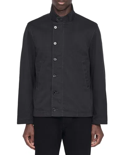 Allsaints Enfield Cotton Blend Stand Collar Jacket In Black