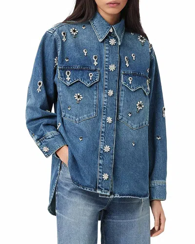 Allsaints Enna Brooch Embellished Denim Shirt In Blue