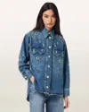 Allsaints Enna Embellished Denim Snap-up Shirt In Blue
