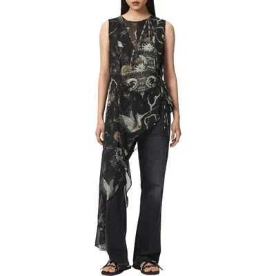 Allsaints Enola Asymmetric Tie Waist Top In Black