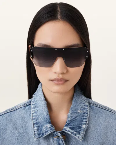 Allsaints Erika Visor Sunglasses In Gloss Black