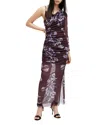 Allsaints Eris Pleated Single Long Sleeve Mesh Maxi Dress In Monica Oxblood Red