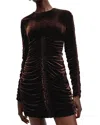 Allsaints Eris Ruched Velvet Mini Dress In Rich Brown