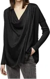 Allsaints Erma Cowl Neck Top In Black In Black