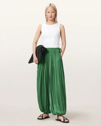 Allsaints Eshe Baggy Fit Satin Pants In Green