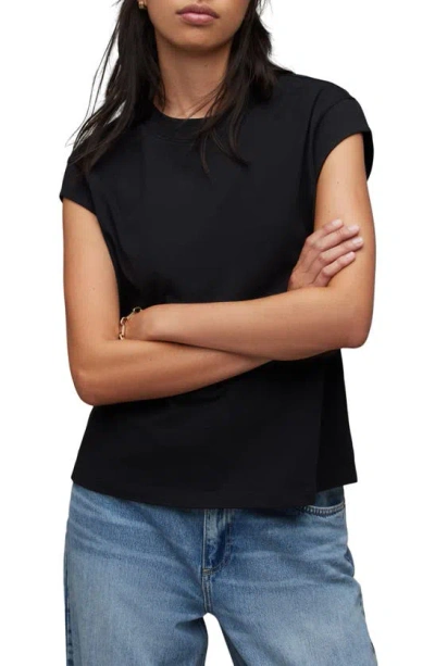 Allsaints Esme Crew Neck Faced Shoulder T-shirt In Black