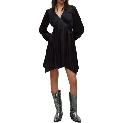 Allsaints Esta Long Sleeve Asymmetric Hem Dress In Black