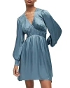 Allsaints Esta Long Sleeve Asymmetric Hem Dress In Blue Slate