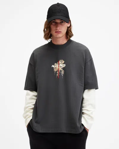 Allsaints Eternal Oversized Embroidered Logo T-shirt In Washed Black