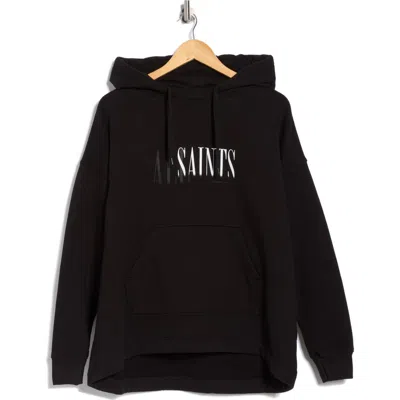 Allsaints Etienne Oversize Cotton Fleece Hoodie In Black