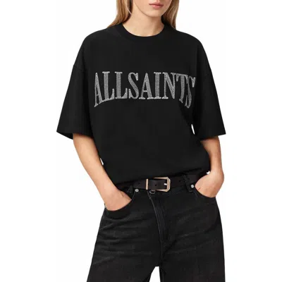 Allsaints Cotton Dash Etta Oversized Embroidered T-shirt In Black