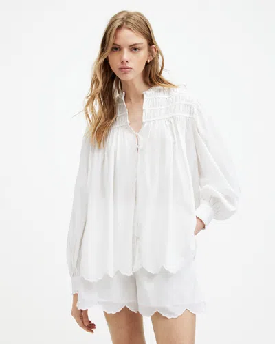 Allsaints Etti Relaxed Fit Scallop Edge Shirt In Off White