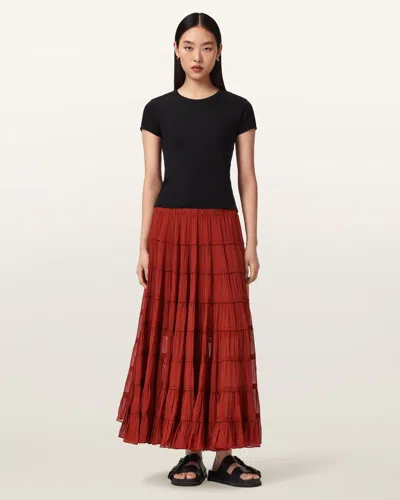 Allsaints Female Eva Tiered Midi Skirt In Red