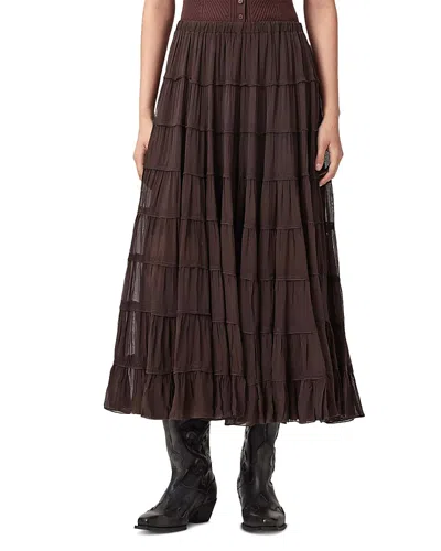 Allsaints Eva Tiered Maxi Skirt In Brown