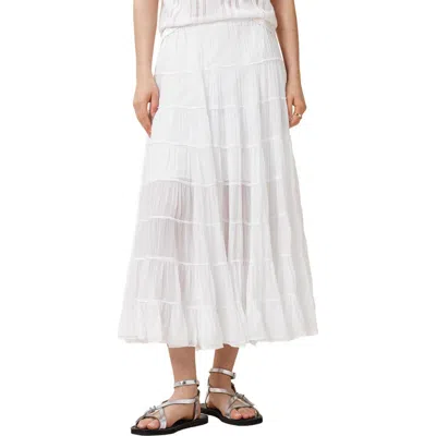 Allsaints Eva Tiered Midi Skirt In White