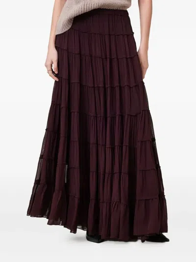 Allsaints Eva Tiered Ruffle Maxi Skirt In Brown