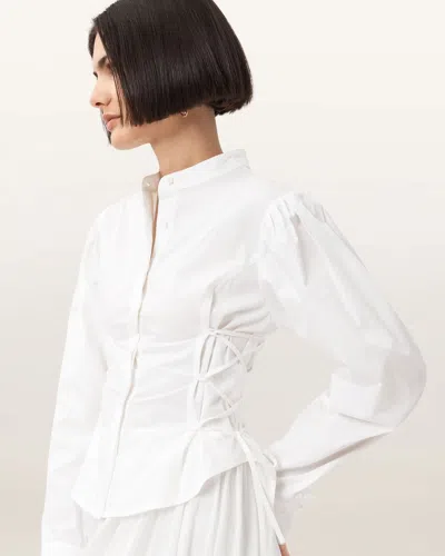 Allsaints Evanna Tie Detail High Neck Shirt In White