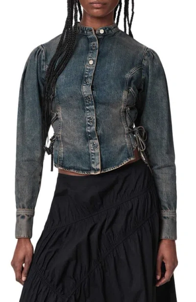 Allsaints Evanna Tie Side Denim Shirt In Blue
