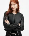 Allsaints Womens Black Everly Bomber Leather Jacket In Black