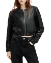 Allsaints Womens Black Everly Bomber Leather Jacket In Black