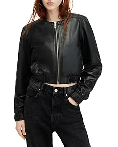 Allsaints Everly Leather Bomber Jacket In Black
